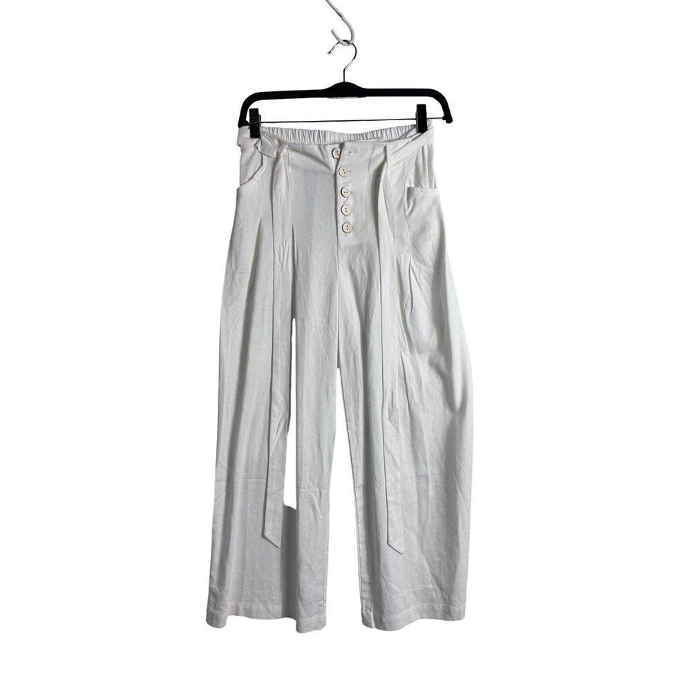 Francesca's White Wide Leg Linen Blend Crop Pants Button Front XS coastal Beach